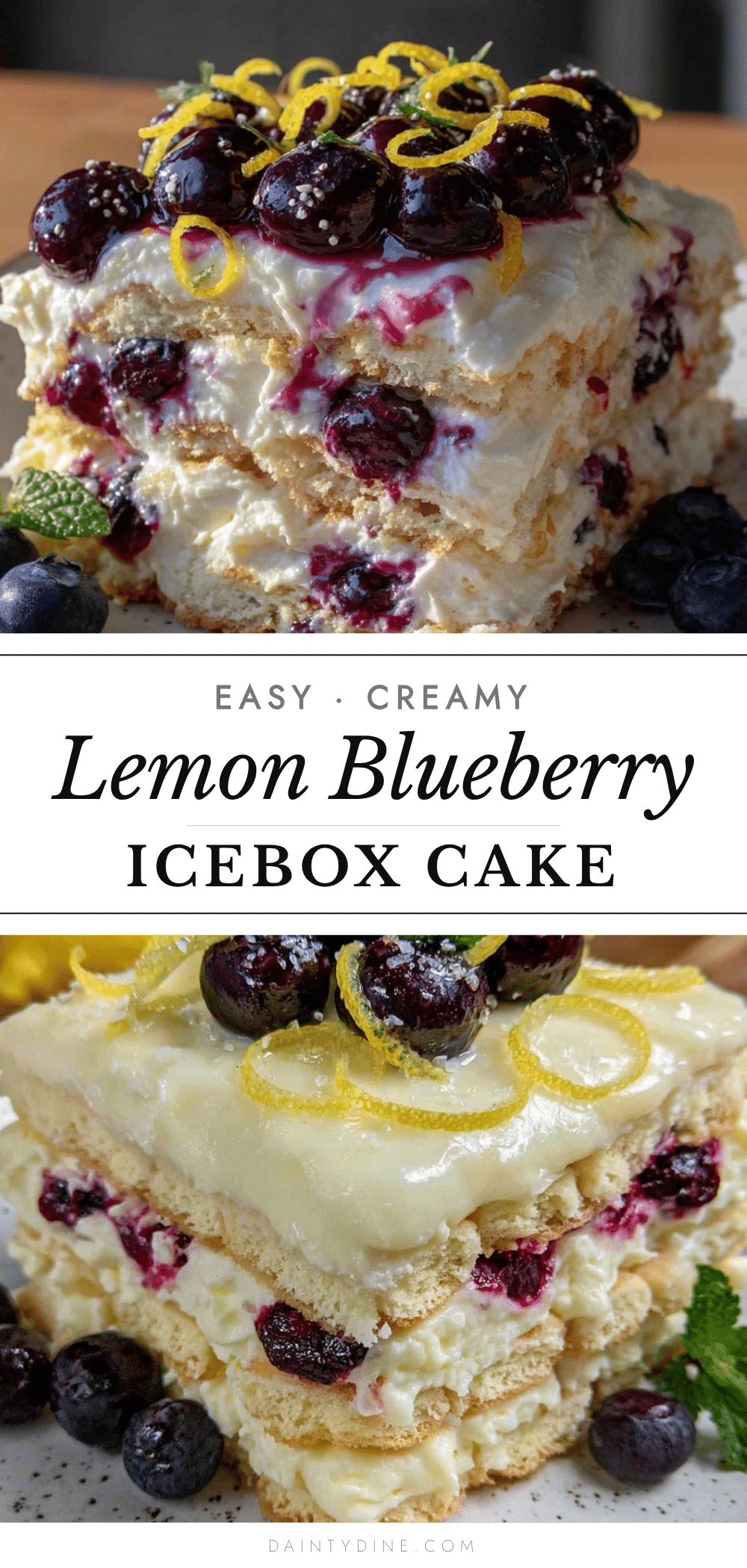 Easy Creamy Lemon Blueberry Icebox Cake recipe