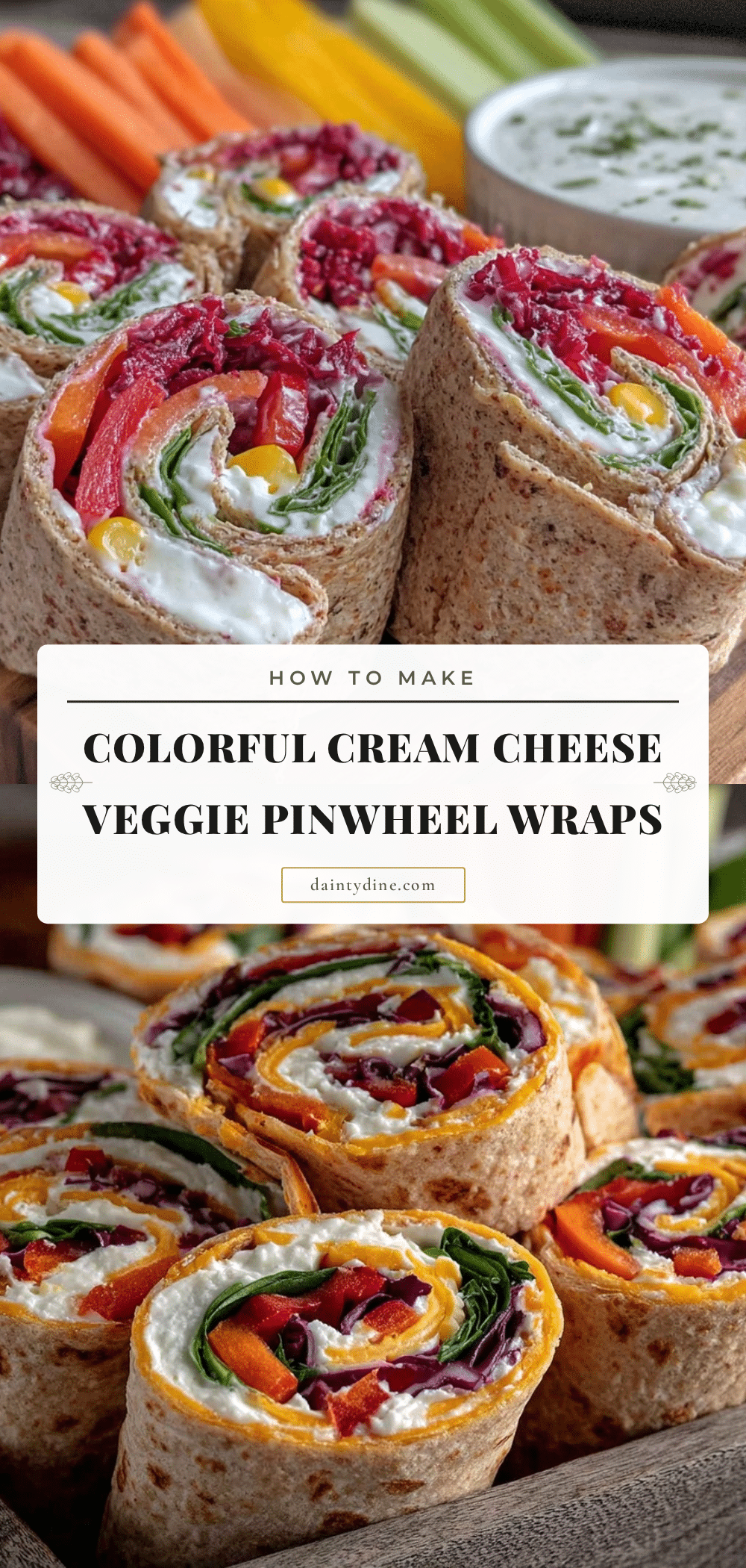 fresh rainbow veggie cream cheese pinwheel wraps recipe
