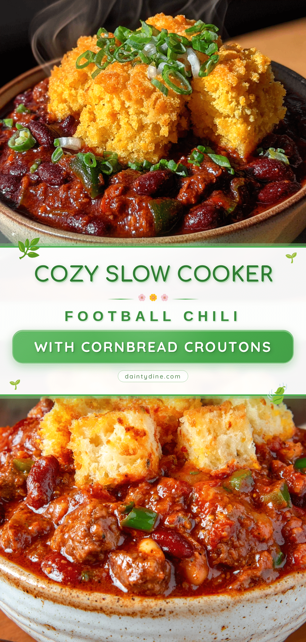 best easy slow cooker football chili with cornbread croutons recipe