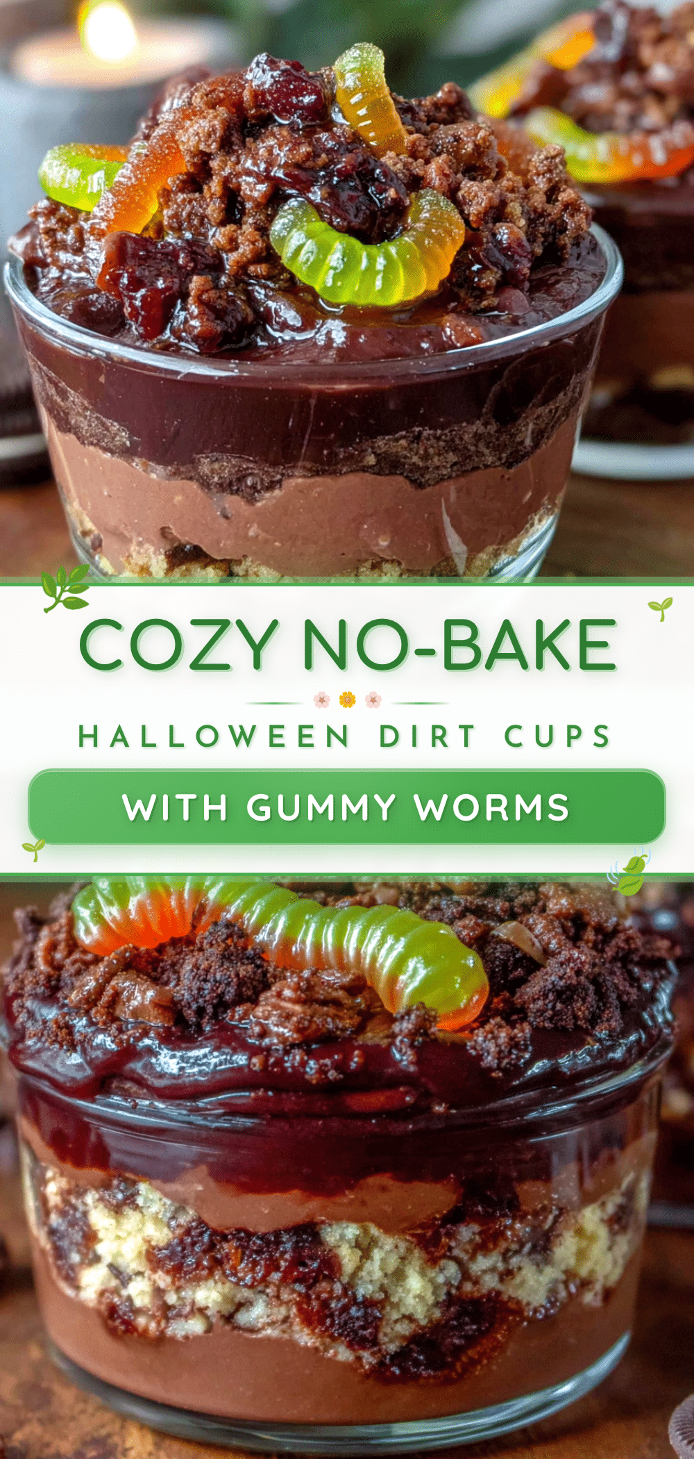 cozy Halloween dirt cups with gummy worms recipe