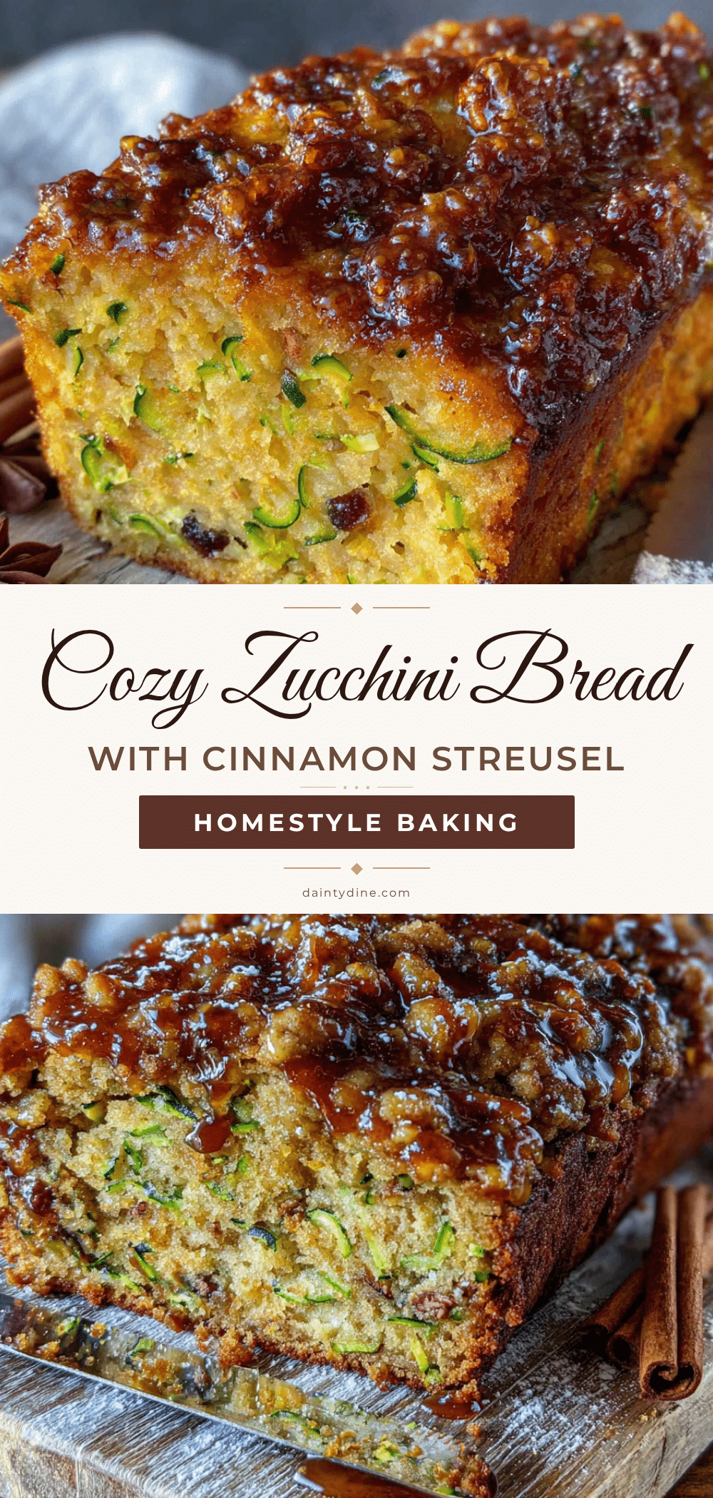 cozy zucchini bread with cinnamon streusel topping recipe