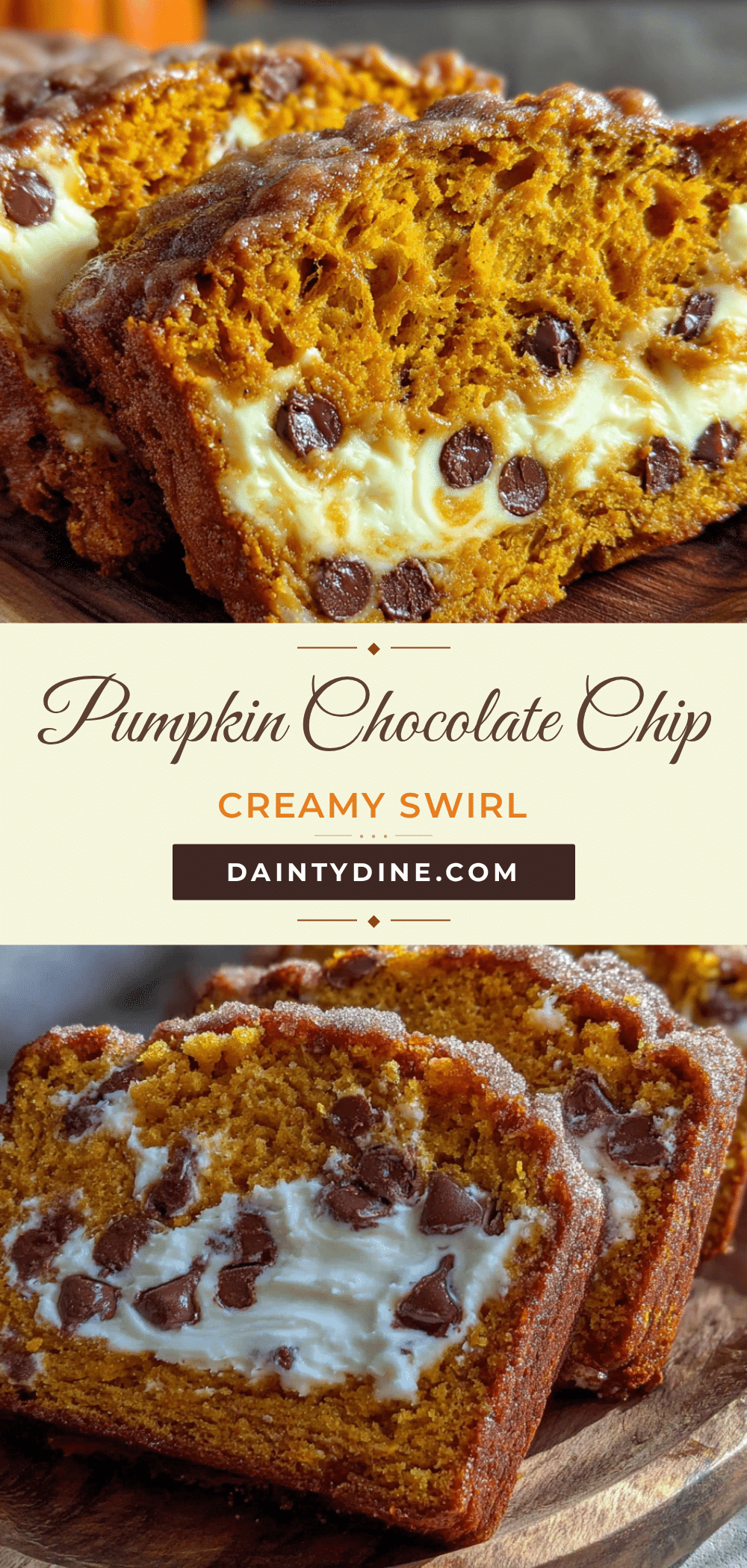 creamy pumpkin chocolate chip bread with cream cheese swirl recipe