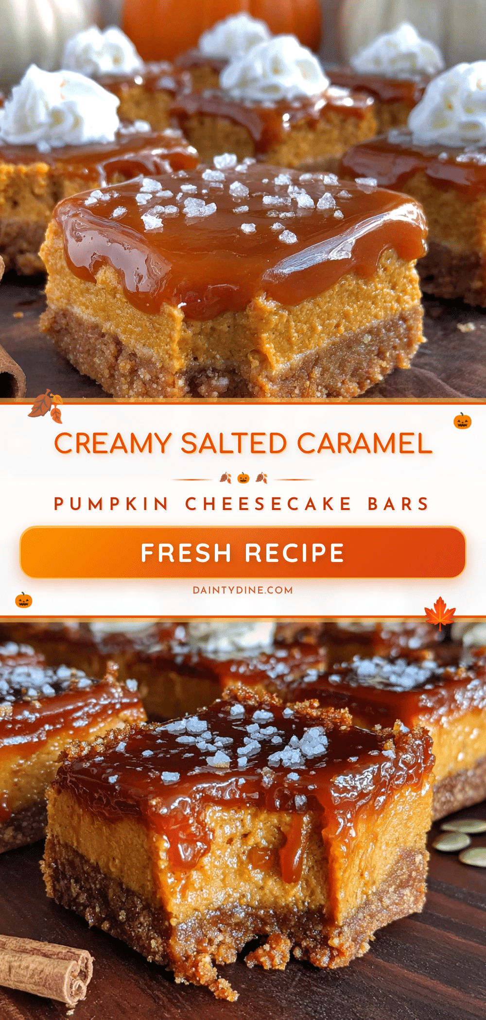 Creamy Salted Caramel Pumpkin Cheesecake Bars recipe