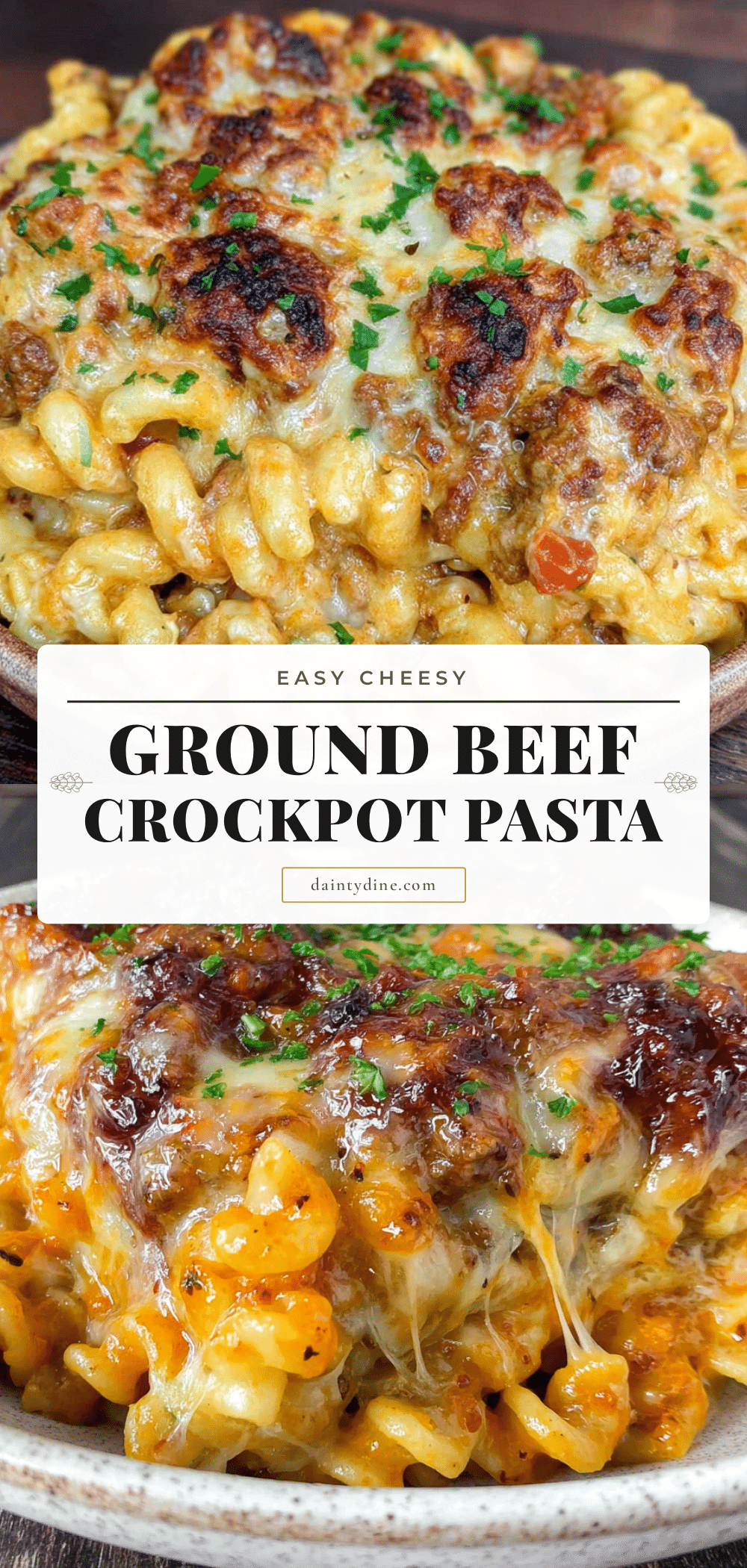 Easy Cheesy Ground Beef Crockpot Pasta recipe