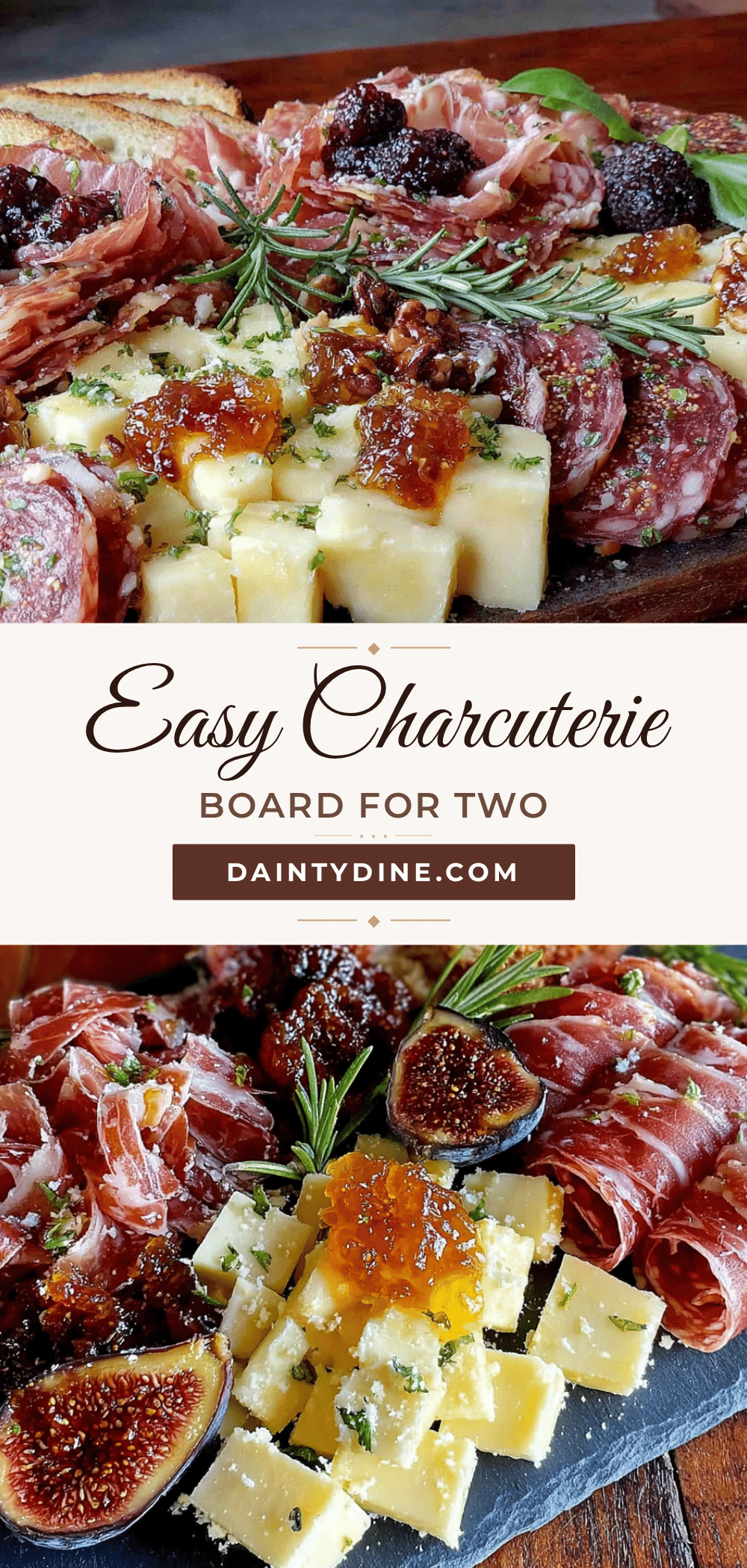 elegant charcuterie board for two with honey and fig jam recipe