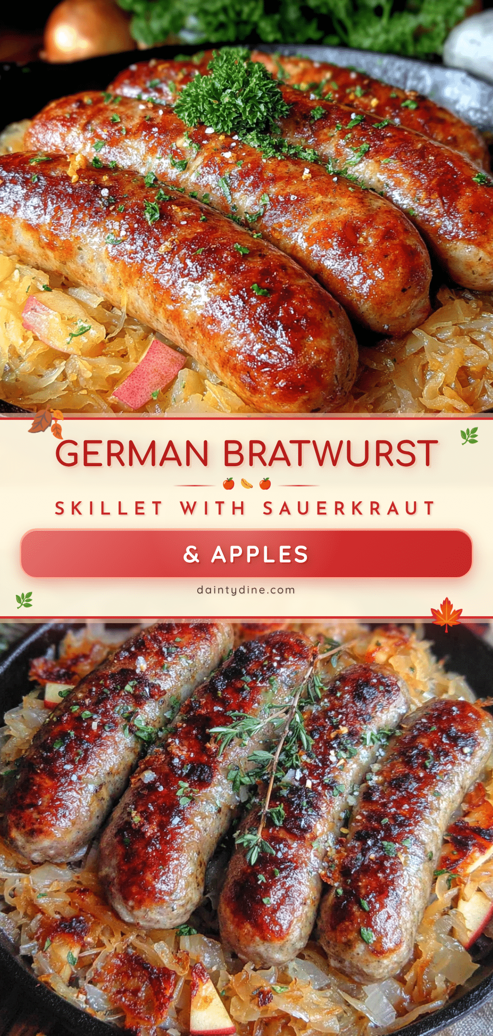 german bratwurst skillet with sauerkraut and apples recipe