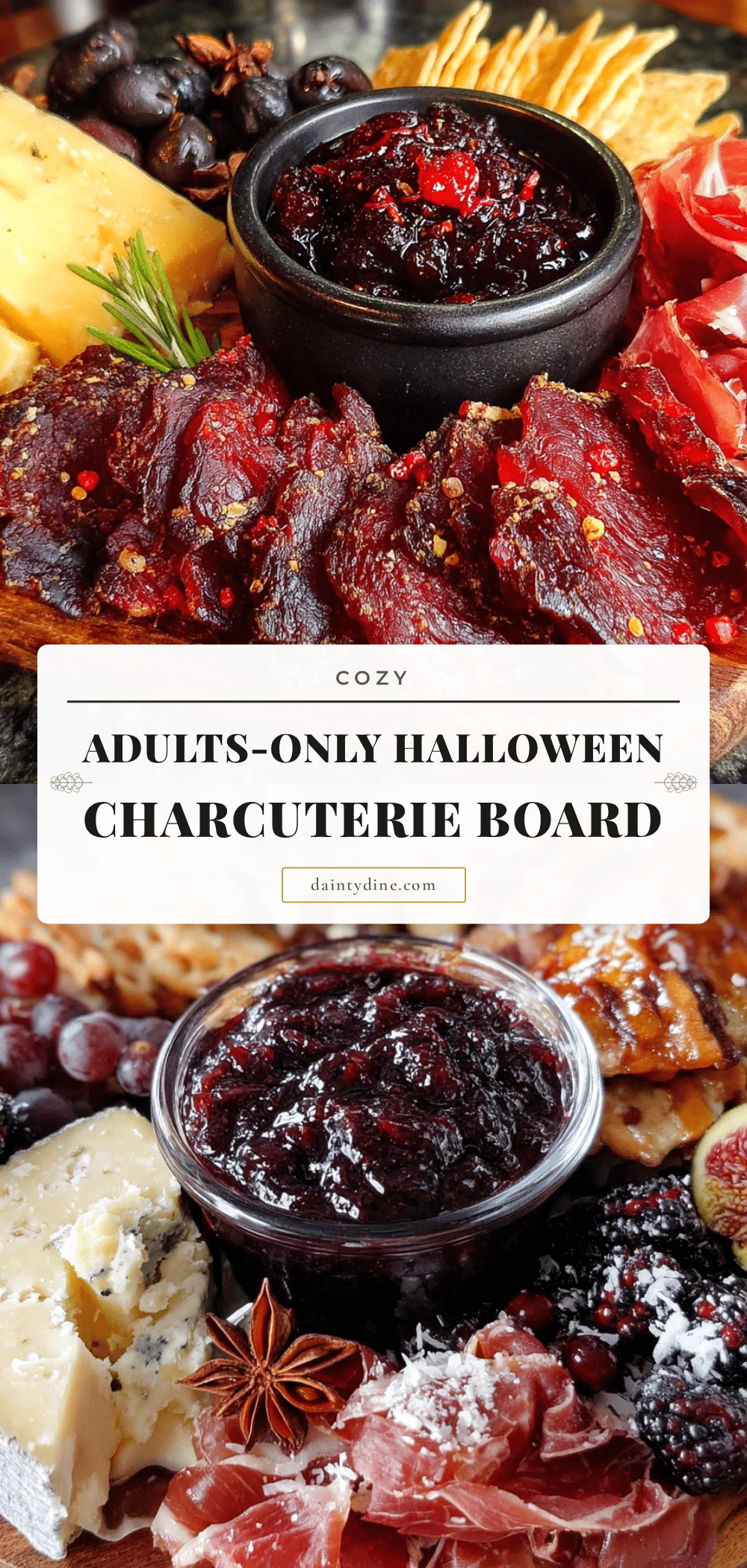 cozy adults-only Halloween charcuterie board recipe