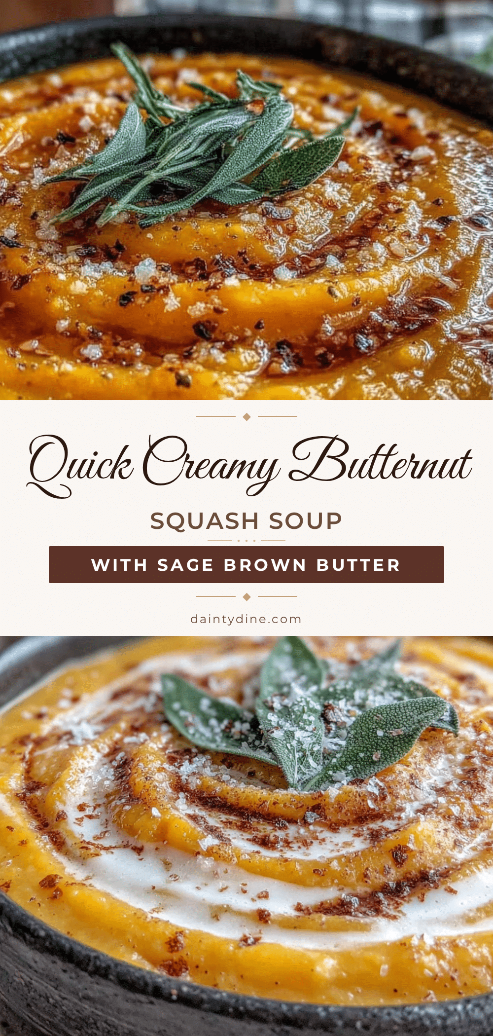 creamy butternut squash soup with sage brown butter recipe