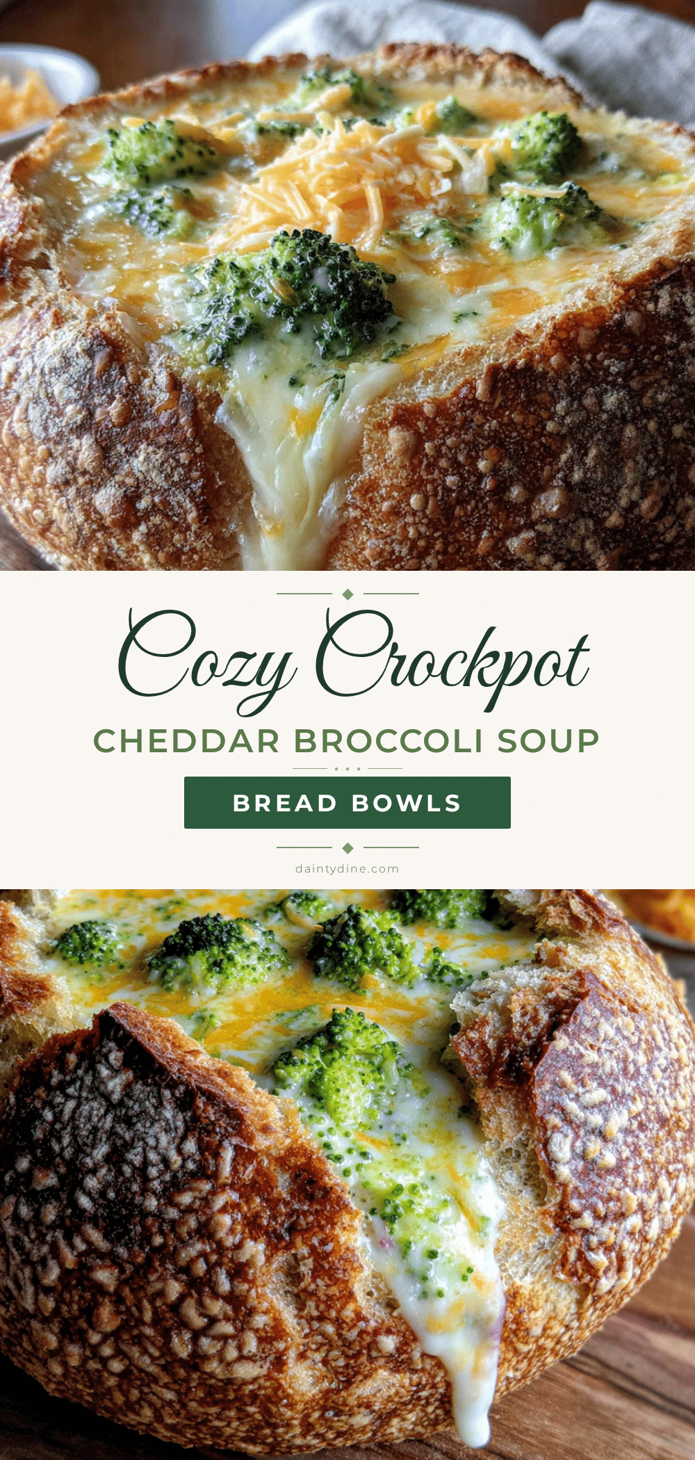 crockpot cheddar broccoli soup bread bowls recipe